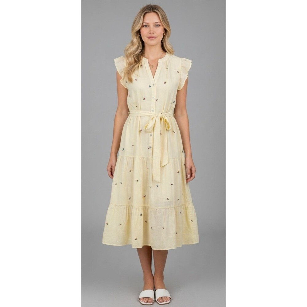 Fig & Flower NWT womens lightweight floral buttoned flutter sleeve lined dress M